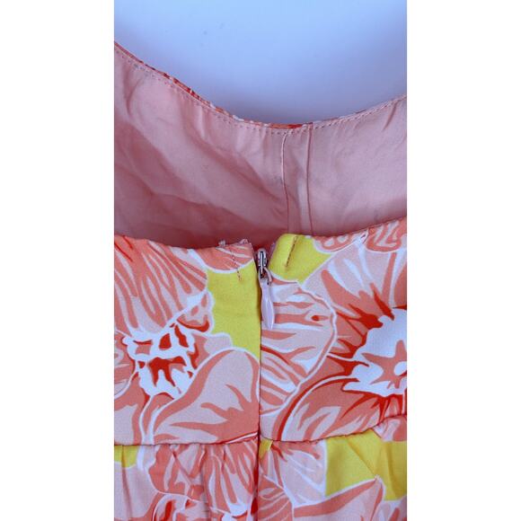 Selfie Leslie Arlowe Tied Shoulder Floral Tiered Midi Dress Orange Women Size 12 - Picture 9 of 14